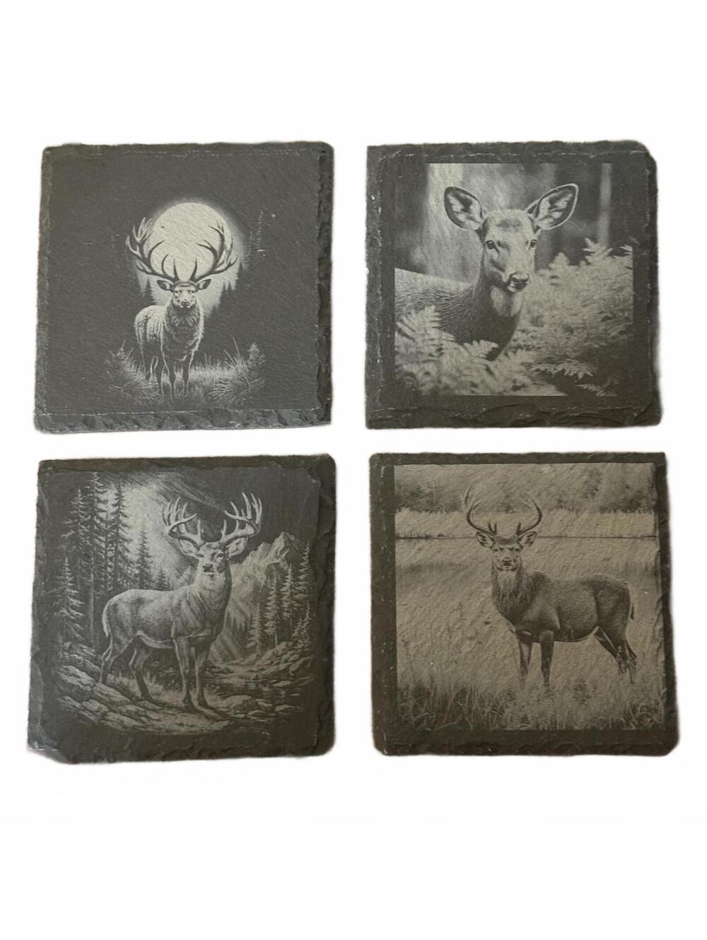 Deer Slate Coasters Laser Engraved Buck Rustic Wildlife Hunting Cabin‎ Drinkware